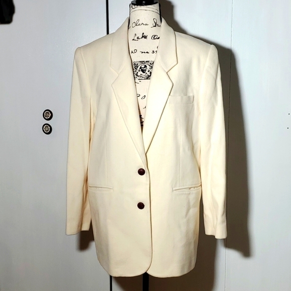Hunt Club- Merino Wool/Lambs Wool Cream Suit Coat Blazer Neutral Preppy Size 12 - Picture 1 of 7